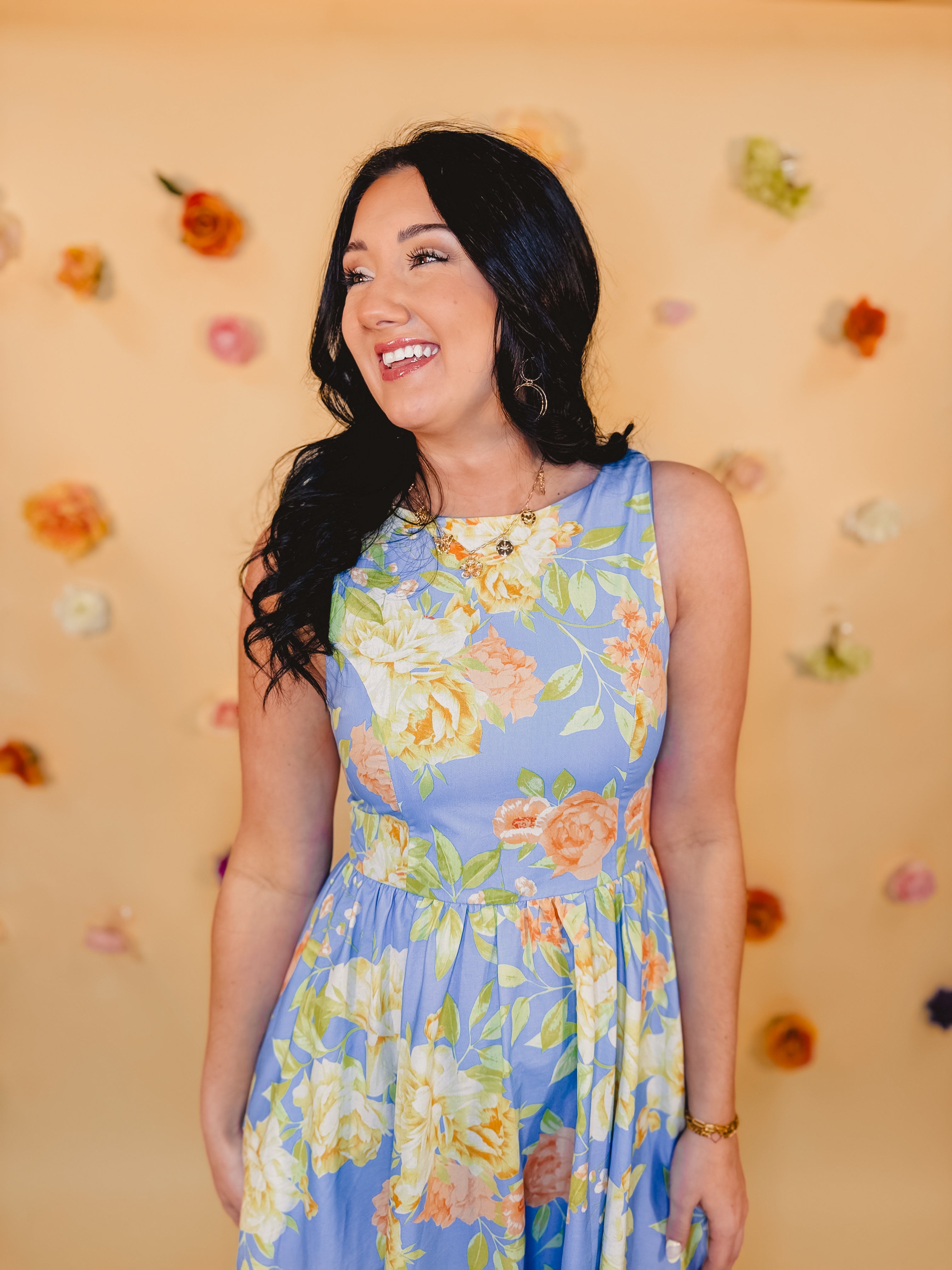 Floral Print Midi Dress - Powder Blue