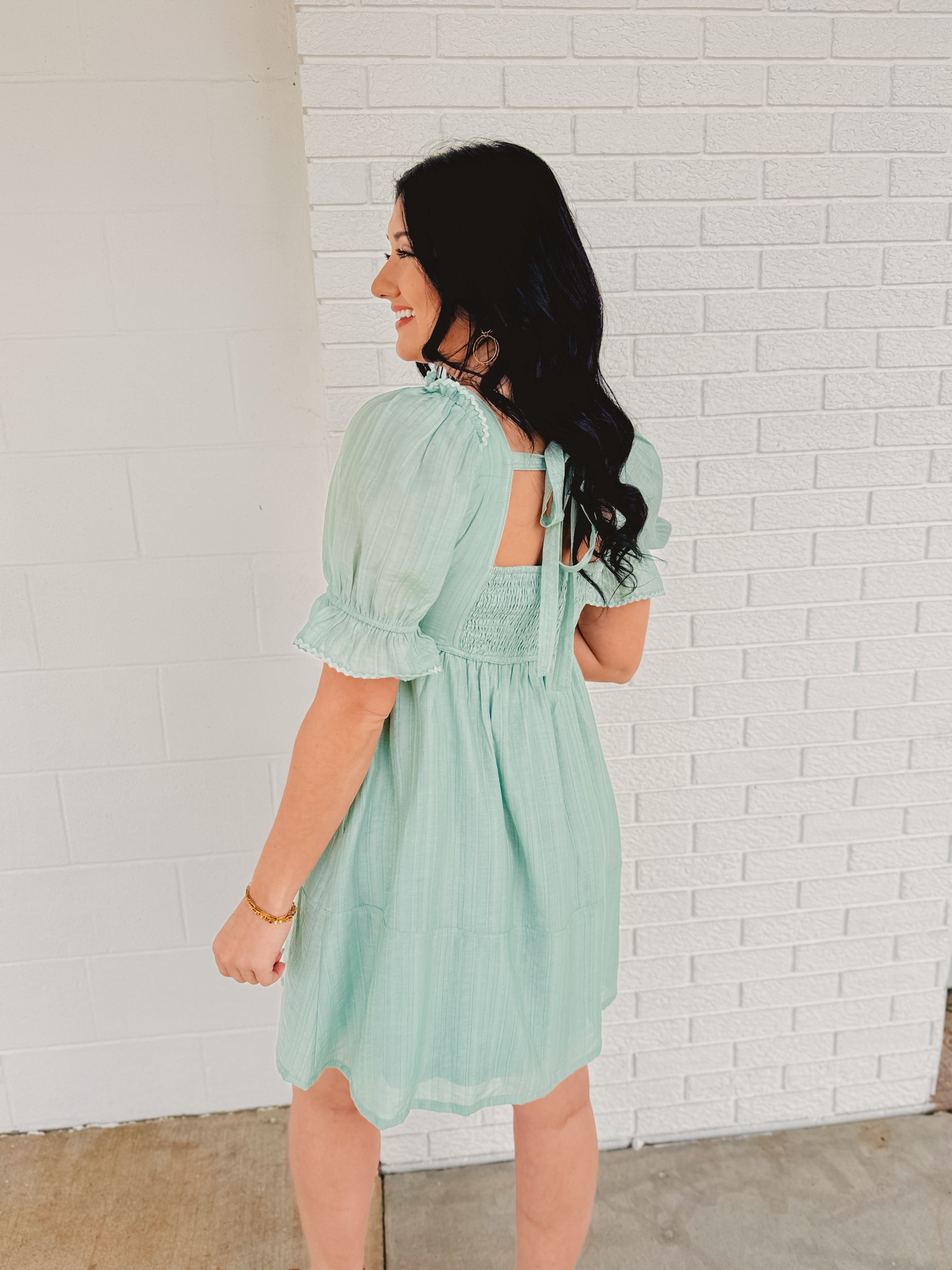 Romantic Lace Babydoll Dress - Aqua Mint