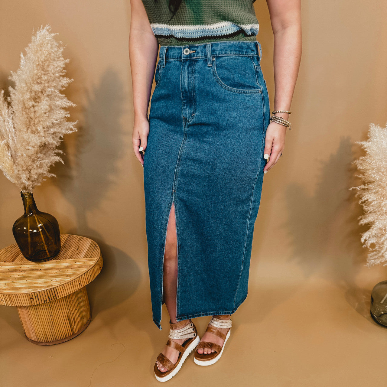 Today's The Day Denim Midi Skirt - Dark