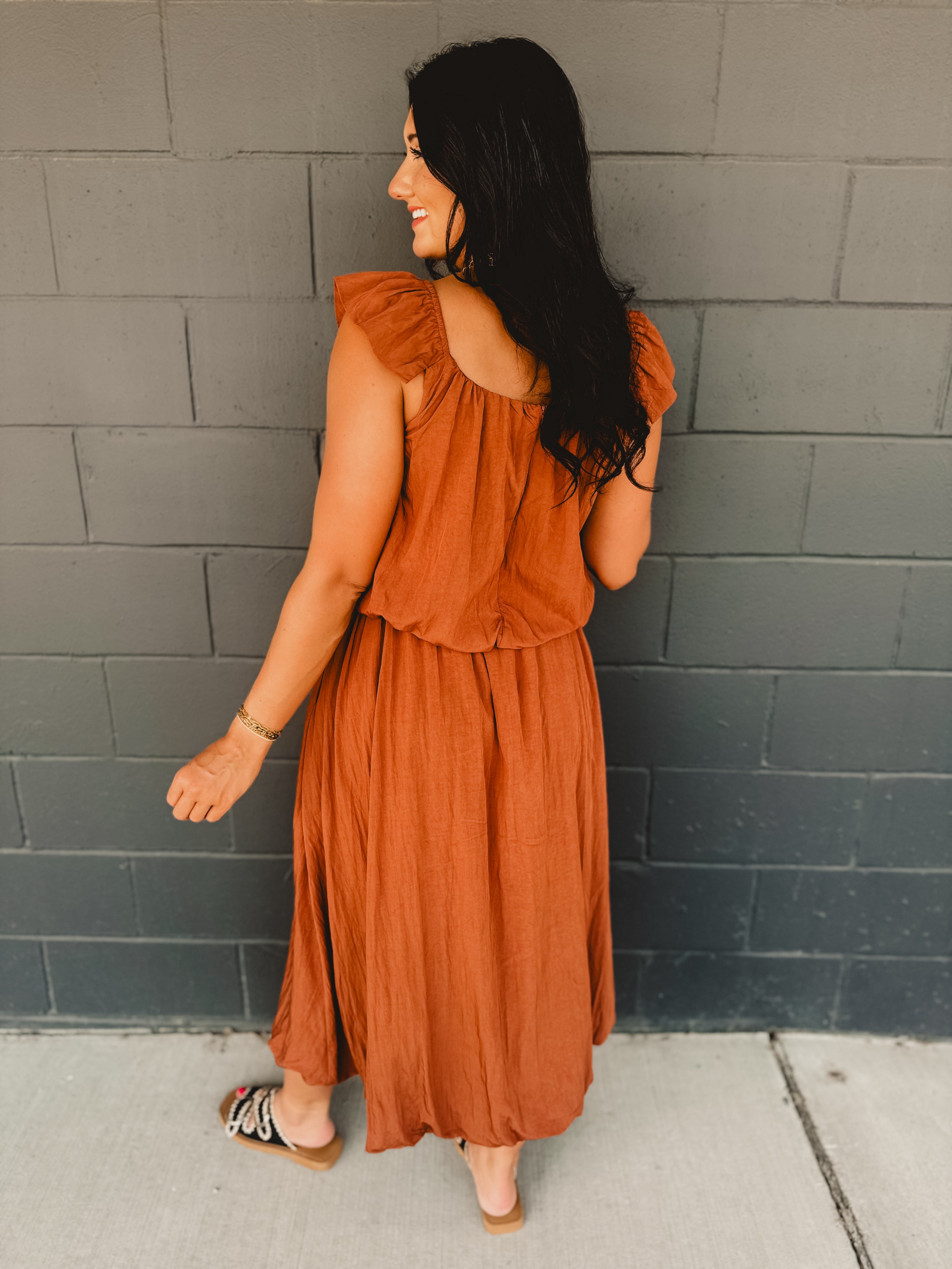 Two Piece Bubble Top & Skirt Set - Rust