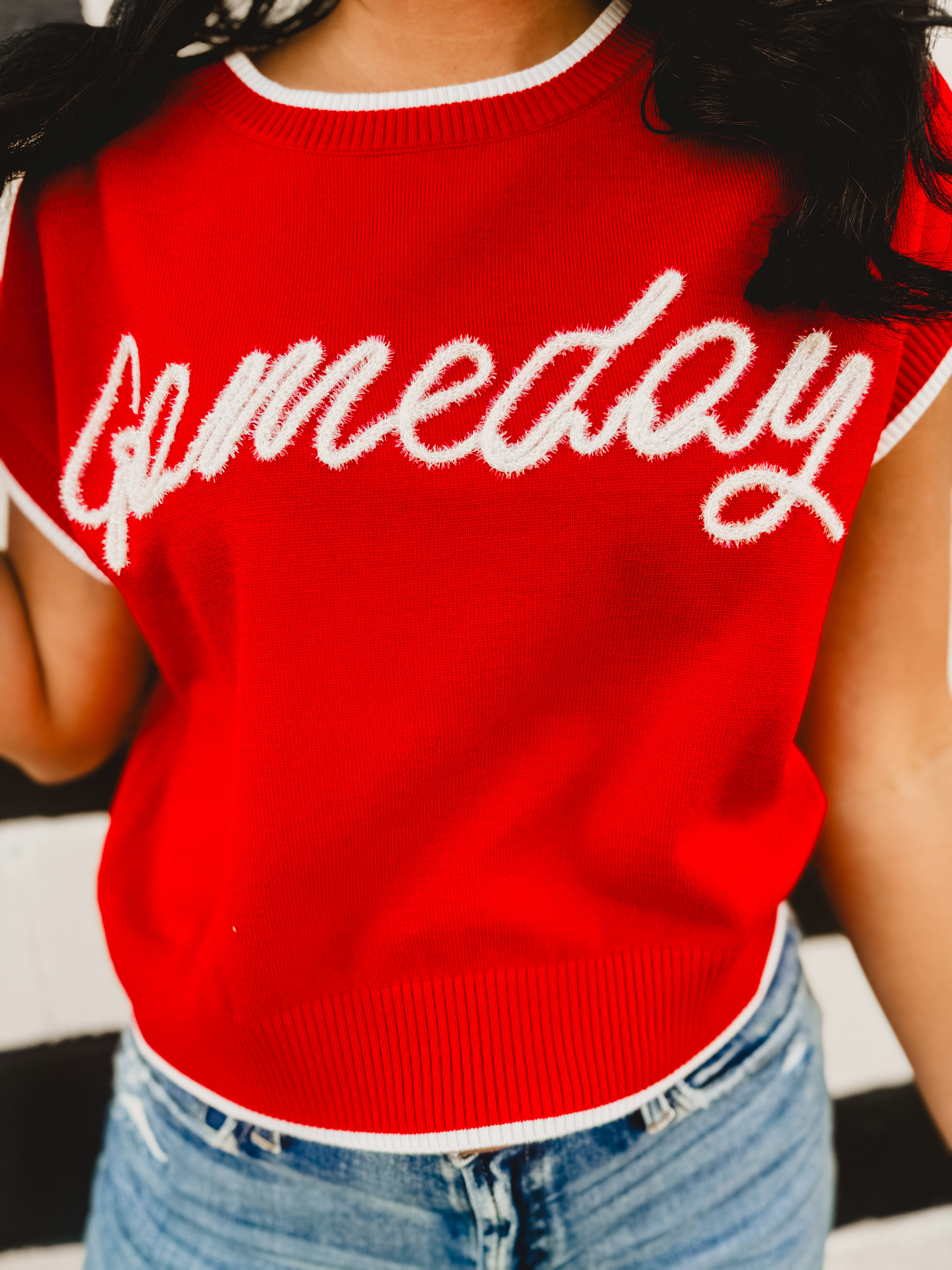 Glitter Gameday Knit Sweater Tank - Red