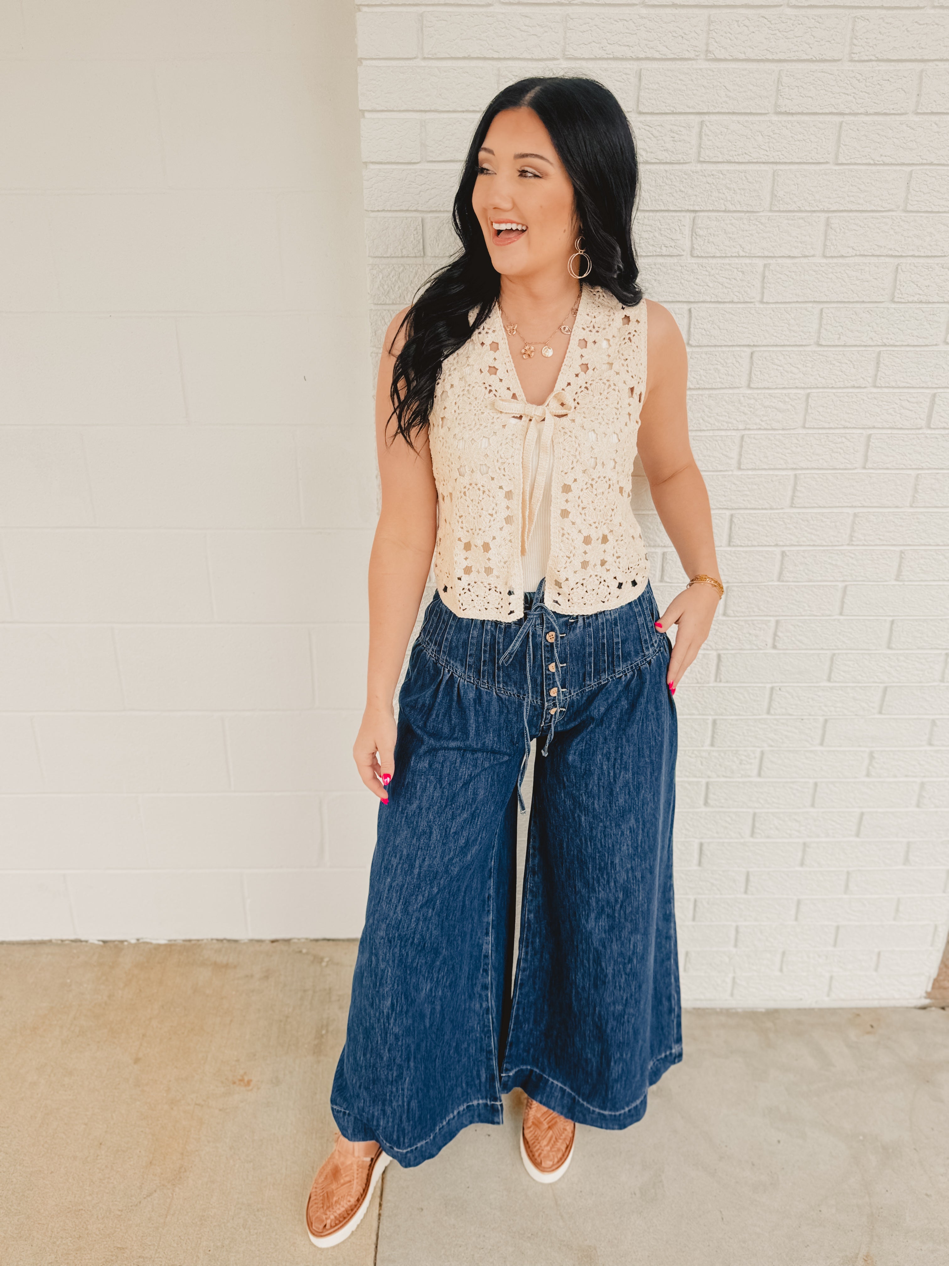 Crochet Knit Vest - Natural