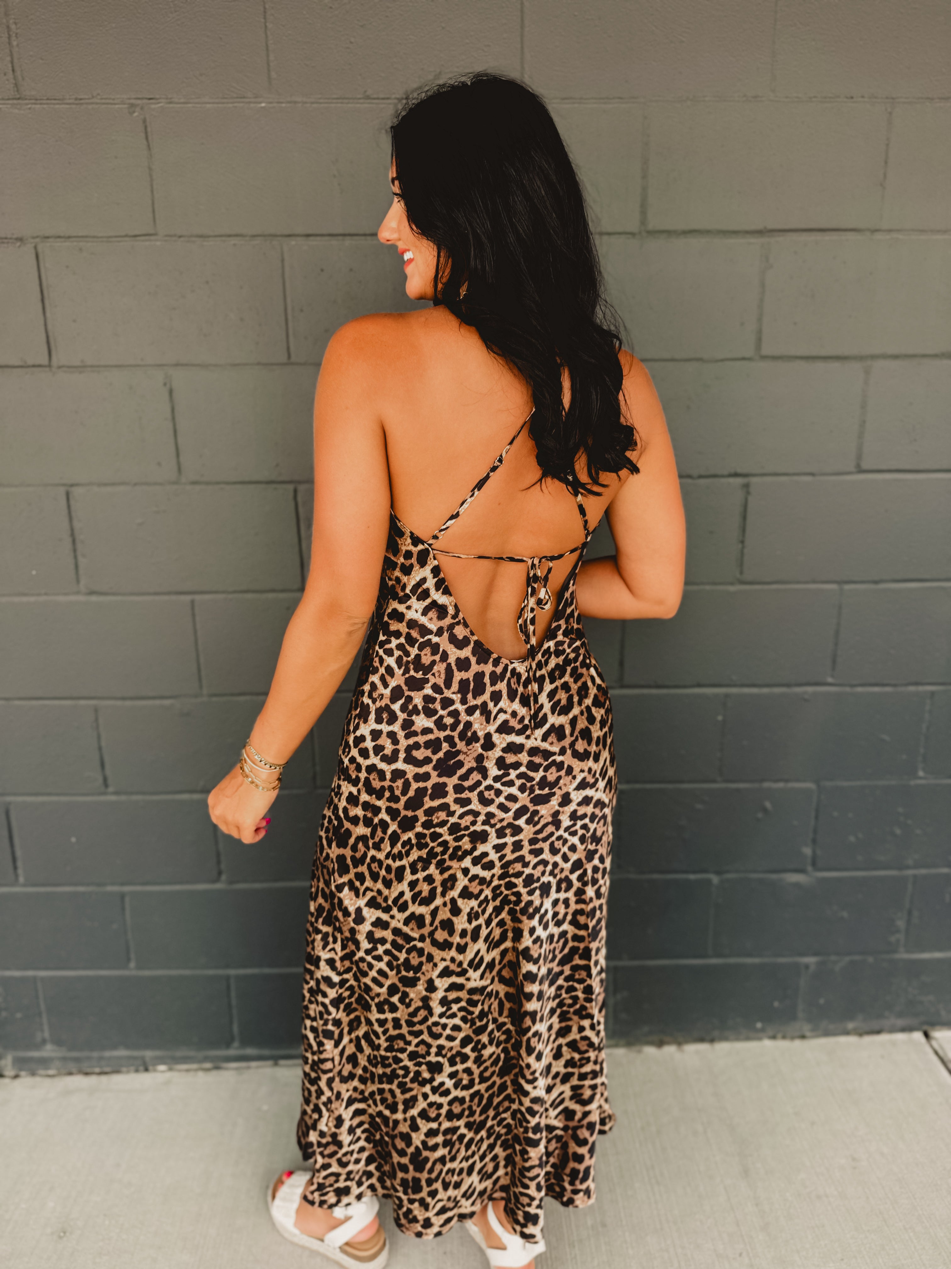 Leopard Satin Maxi Slip Dress