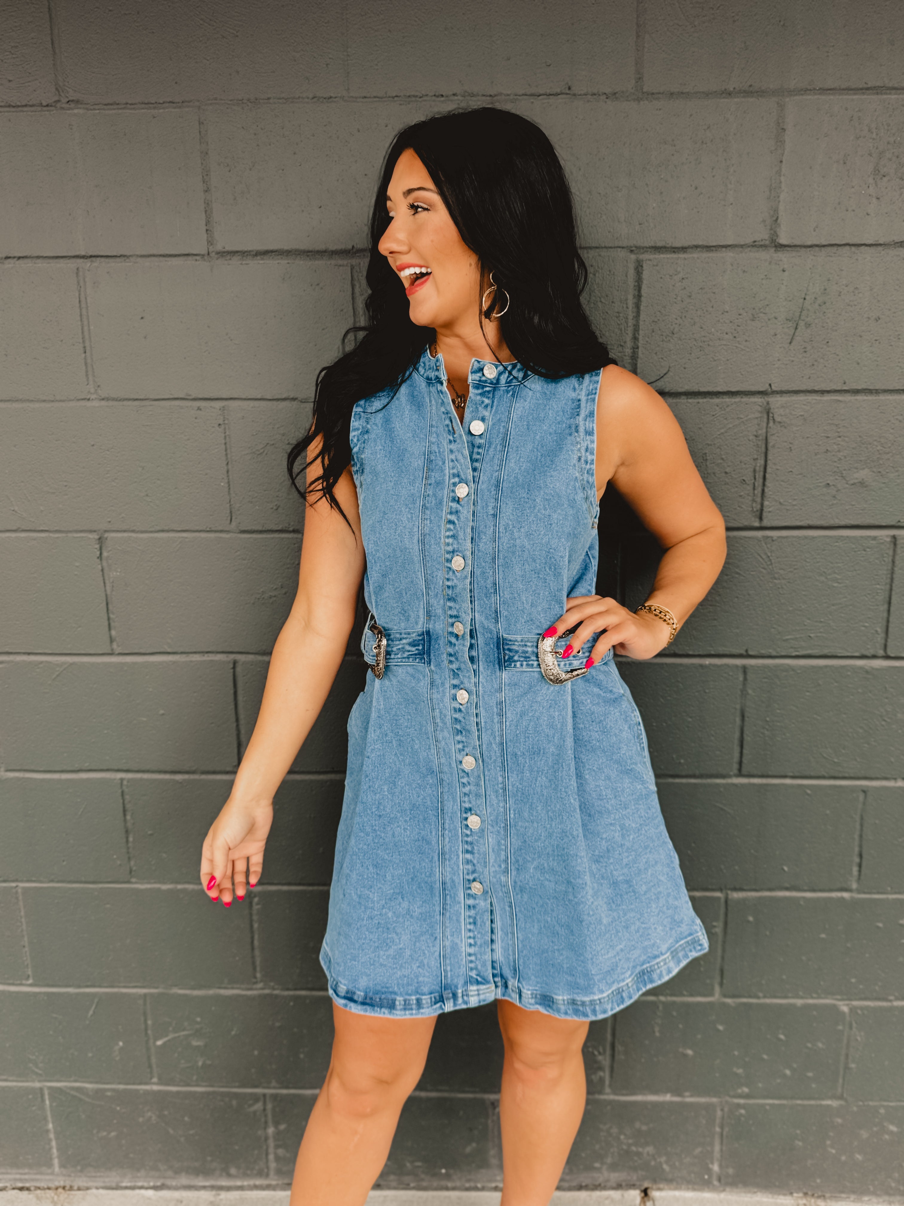 Sleeveless Button Up Denim Mini Dress