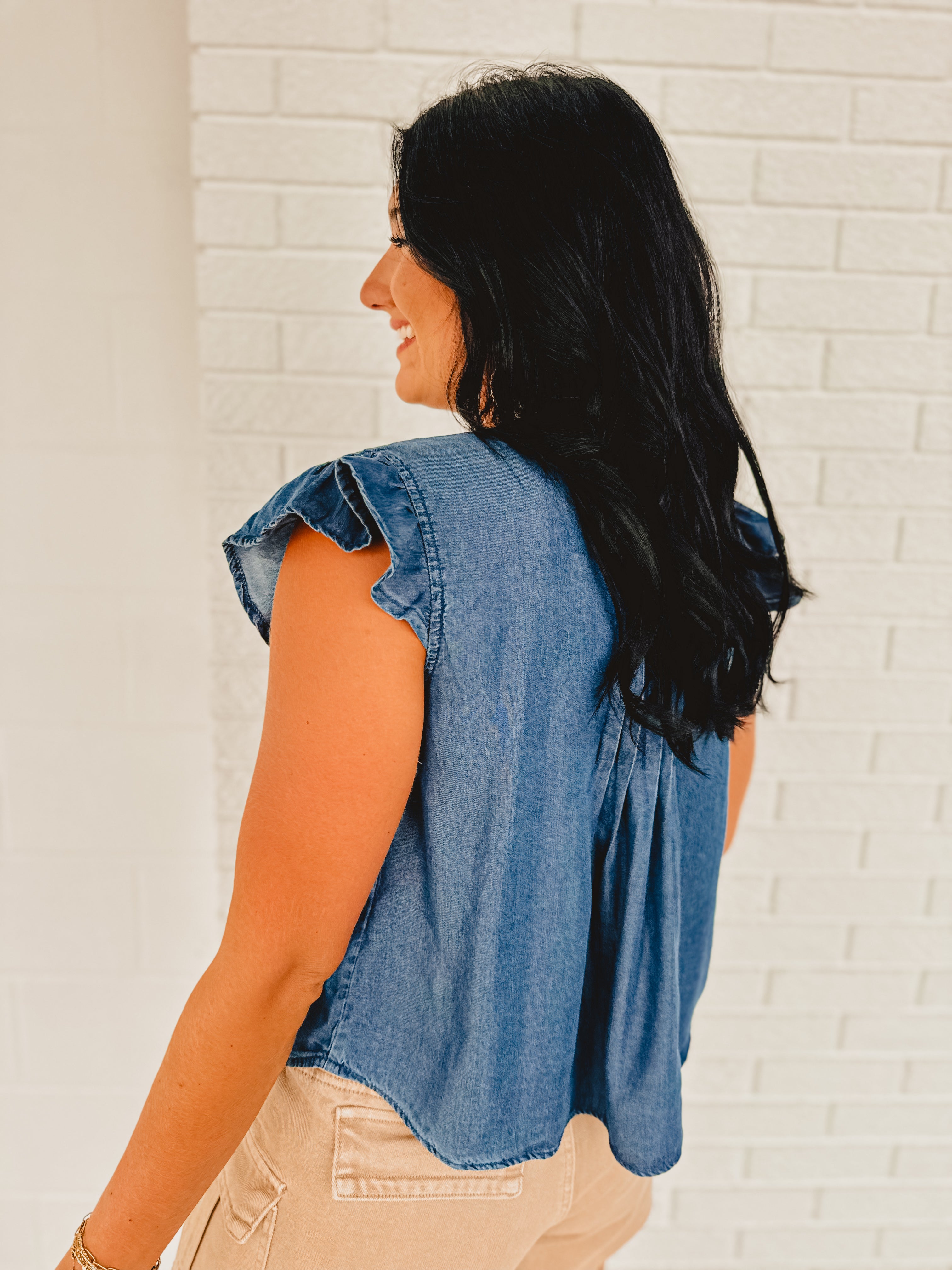 Pleated Tie-Up Denim Top