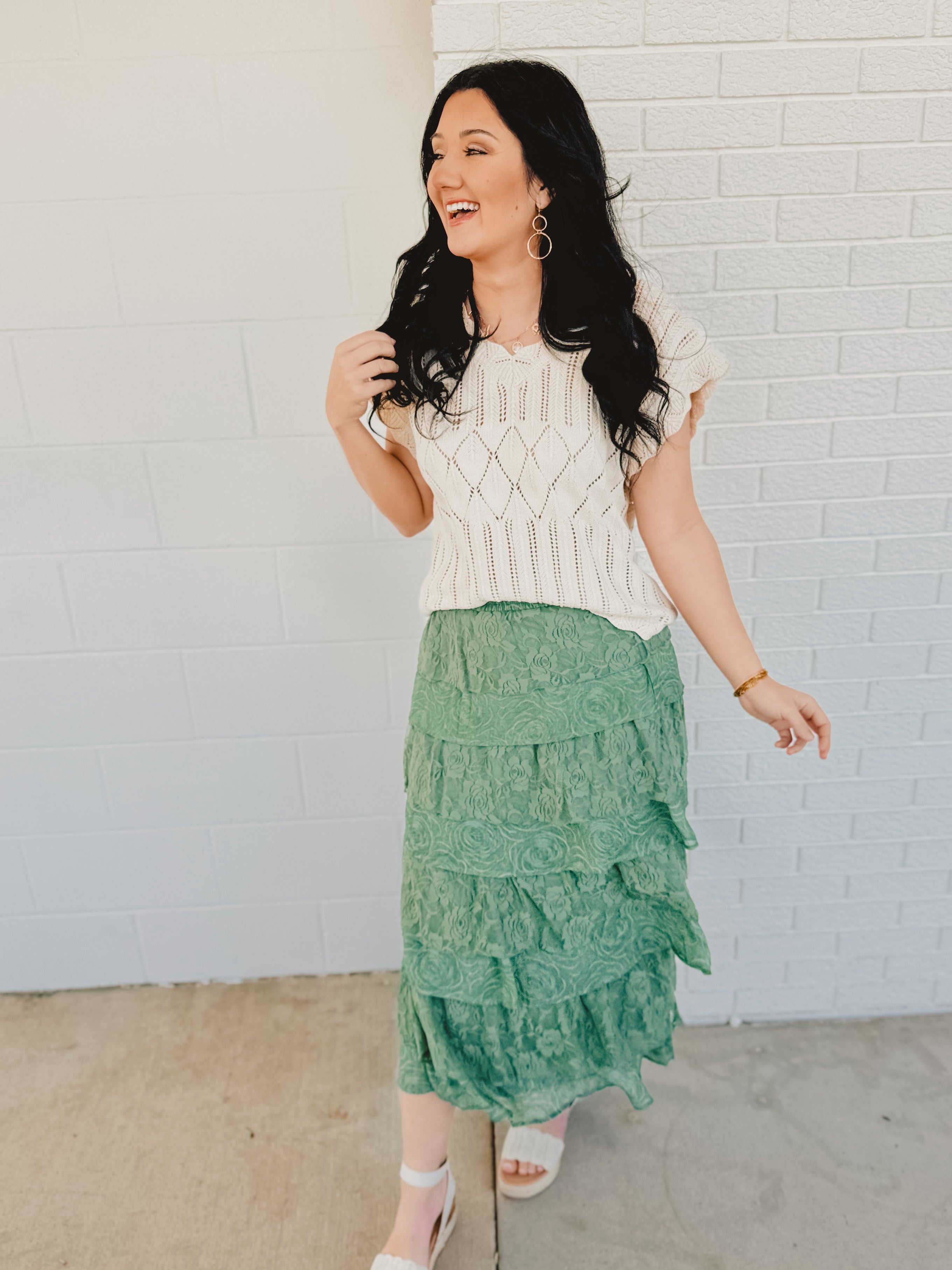 Lace Ruffle Tiered Maxi Skirt - Eucalyptus