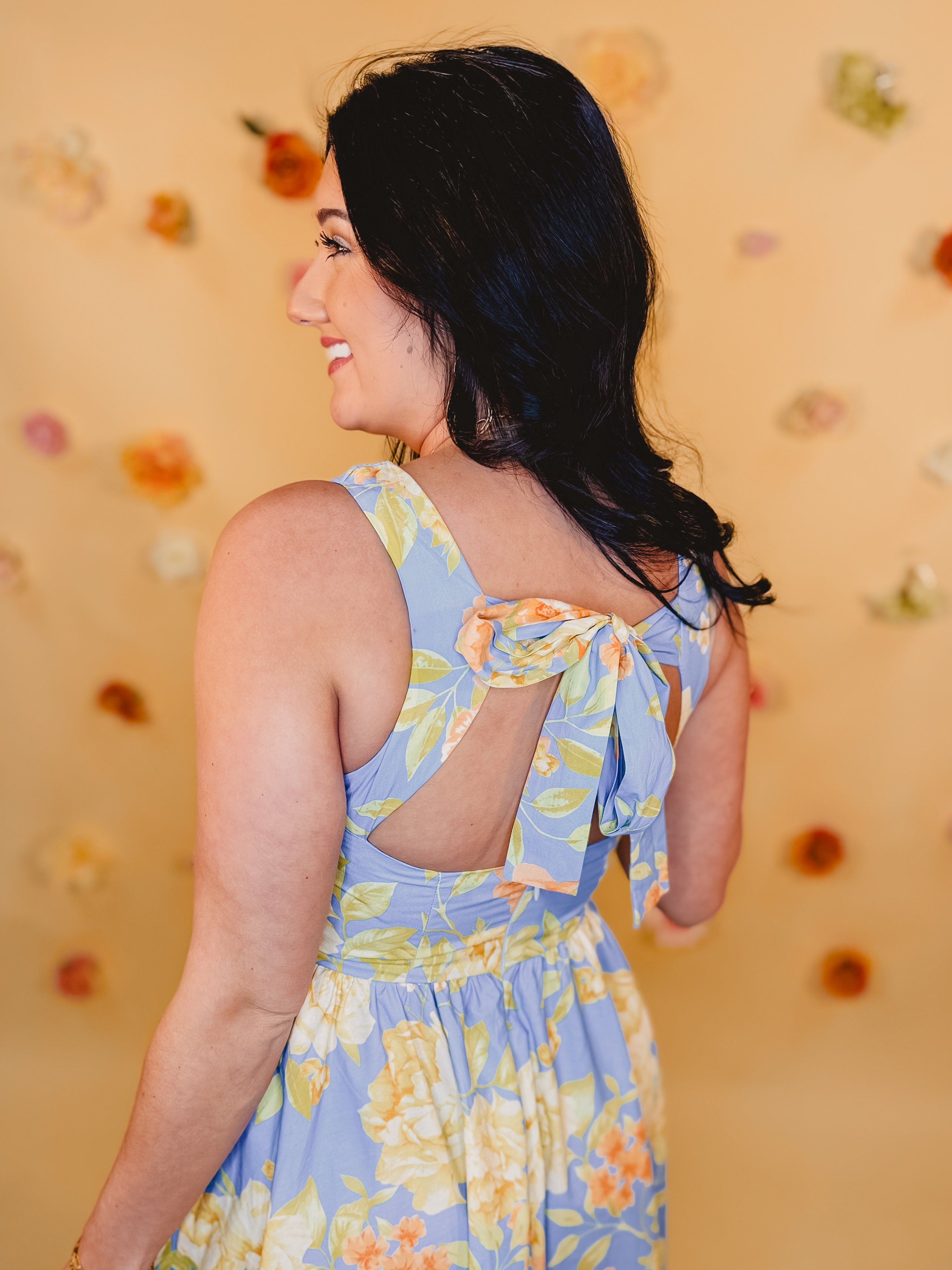 Floral Print Midi Dress - Powder Blue