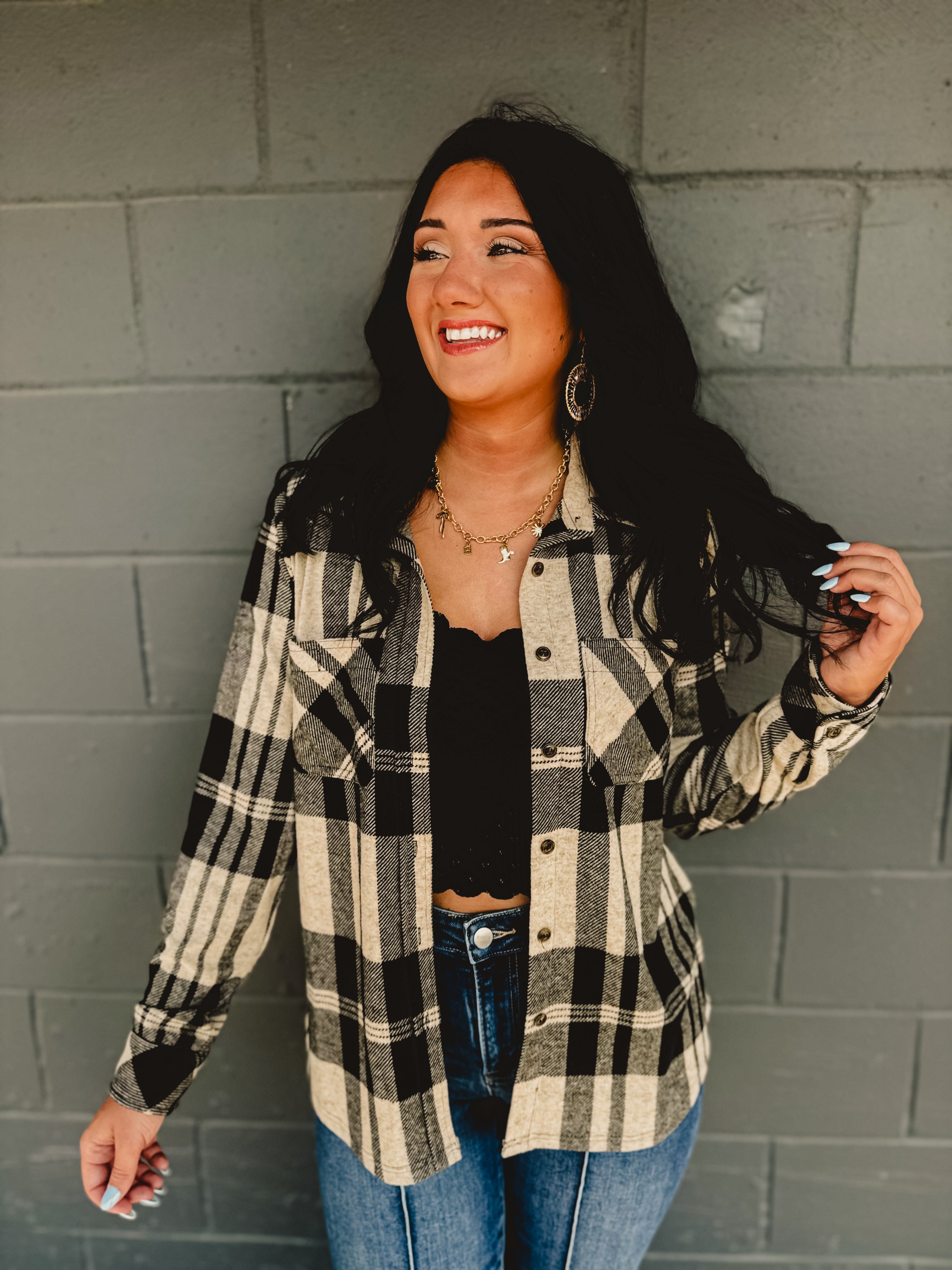 Plaid Button Up Flannel - Tan/Black