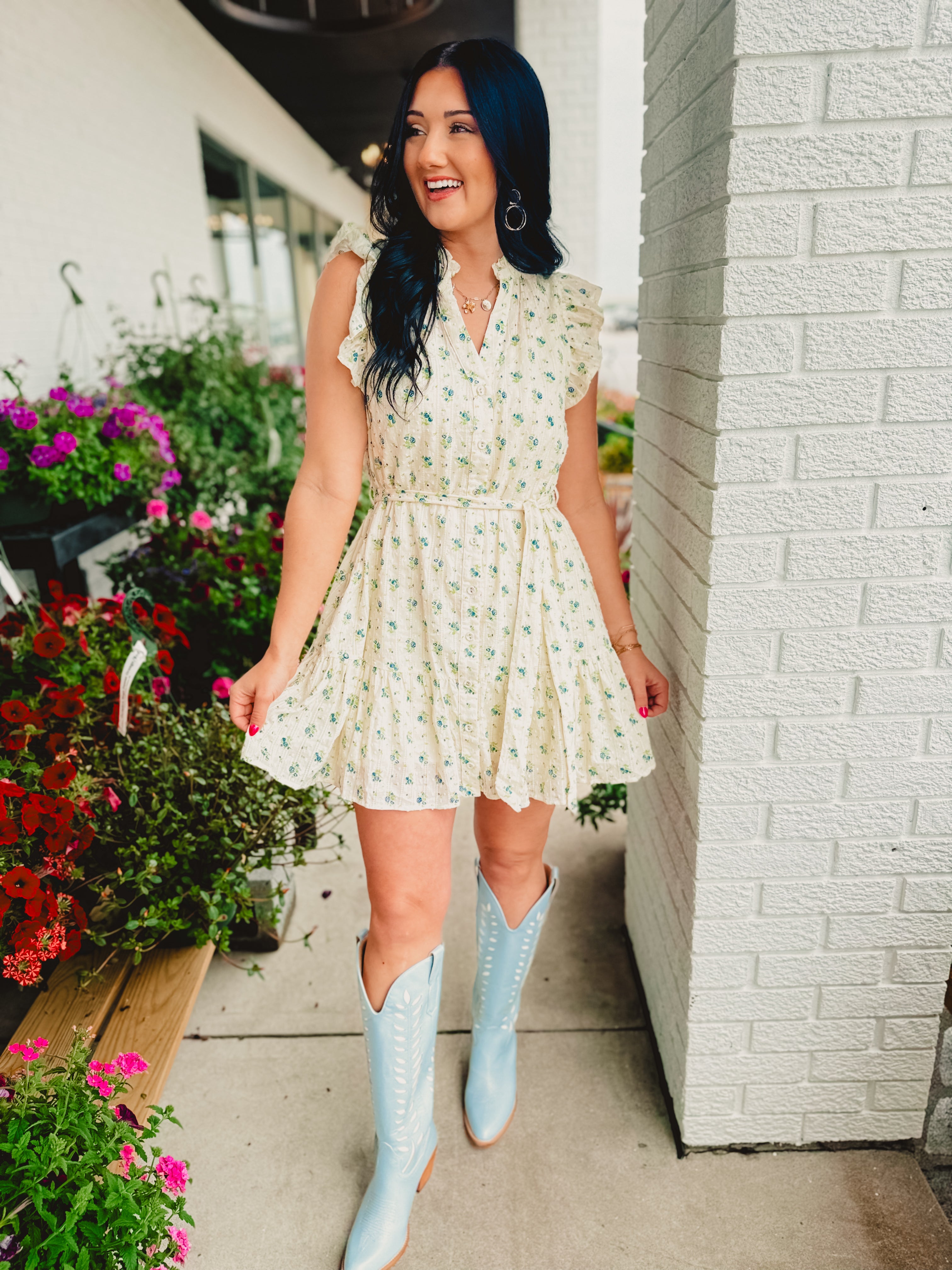 Layered Ruffle Sleeve Dress - Ivory Multi