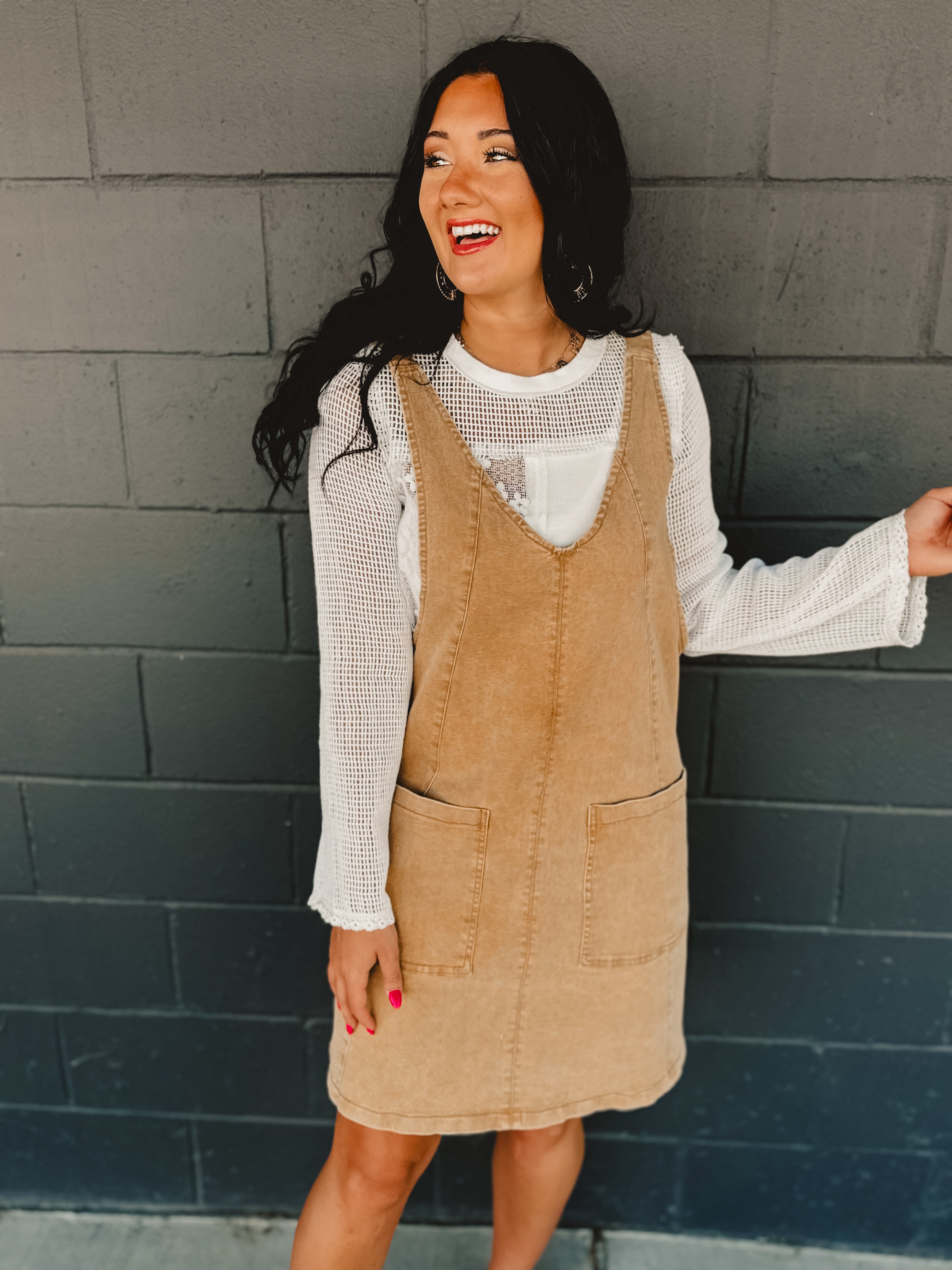 Stretched Denim Ovall Mini Dress - Latte