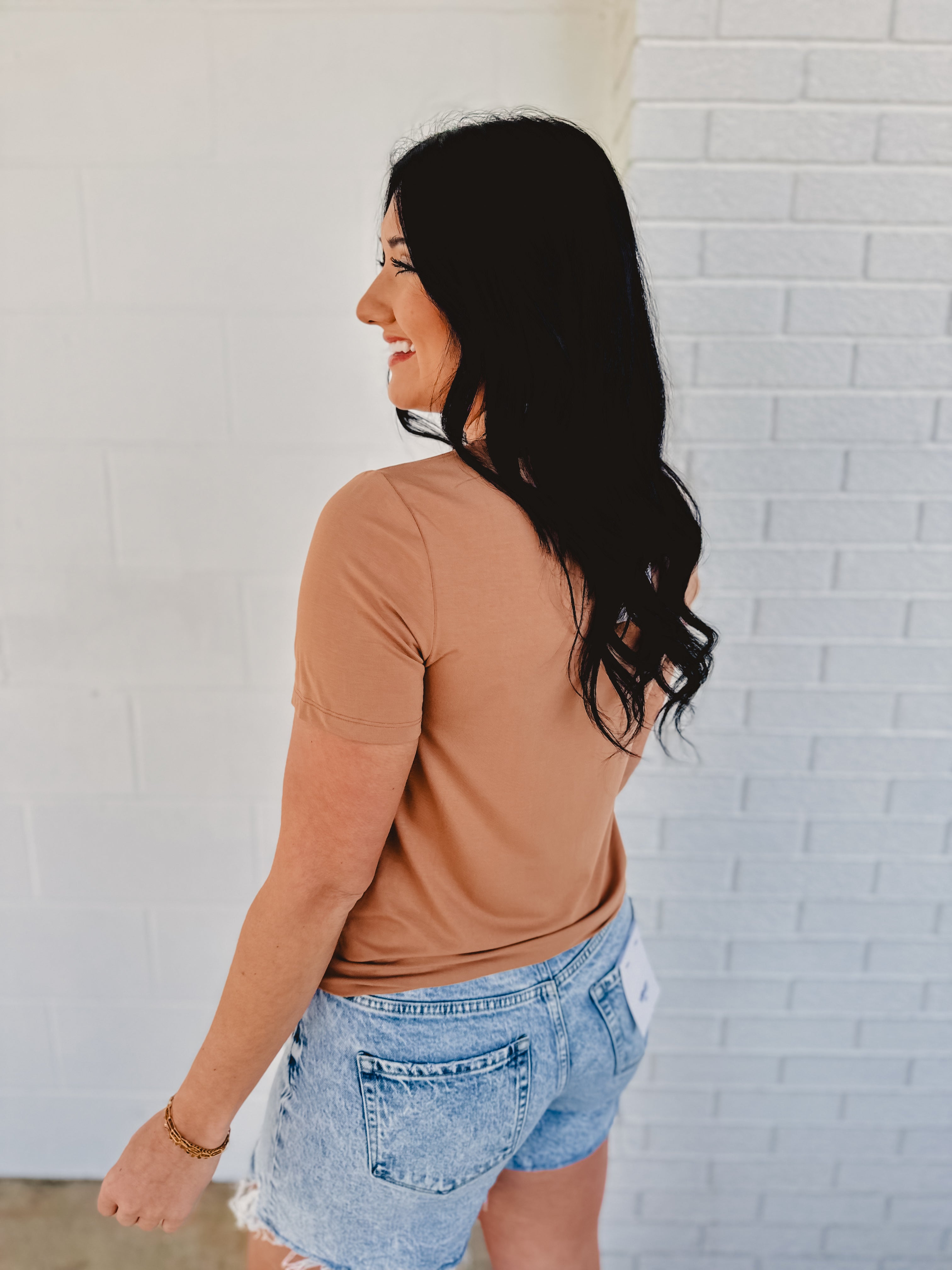 Basic Crew Neck Short Sleeve Top - Cork