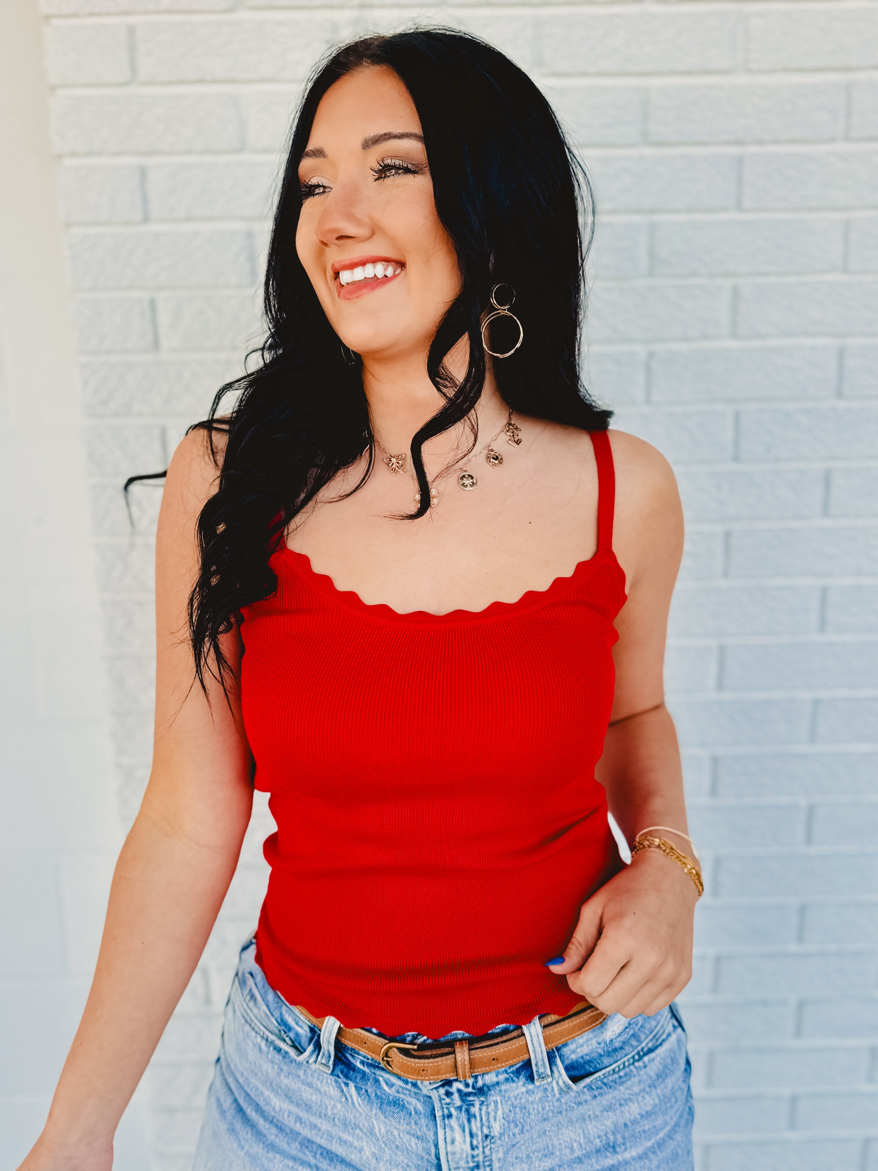 Scalloped Cami Top - Red