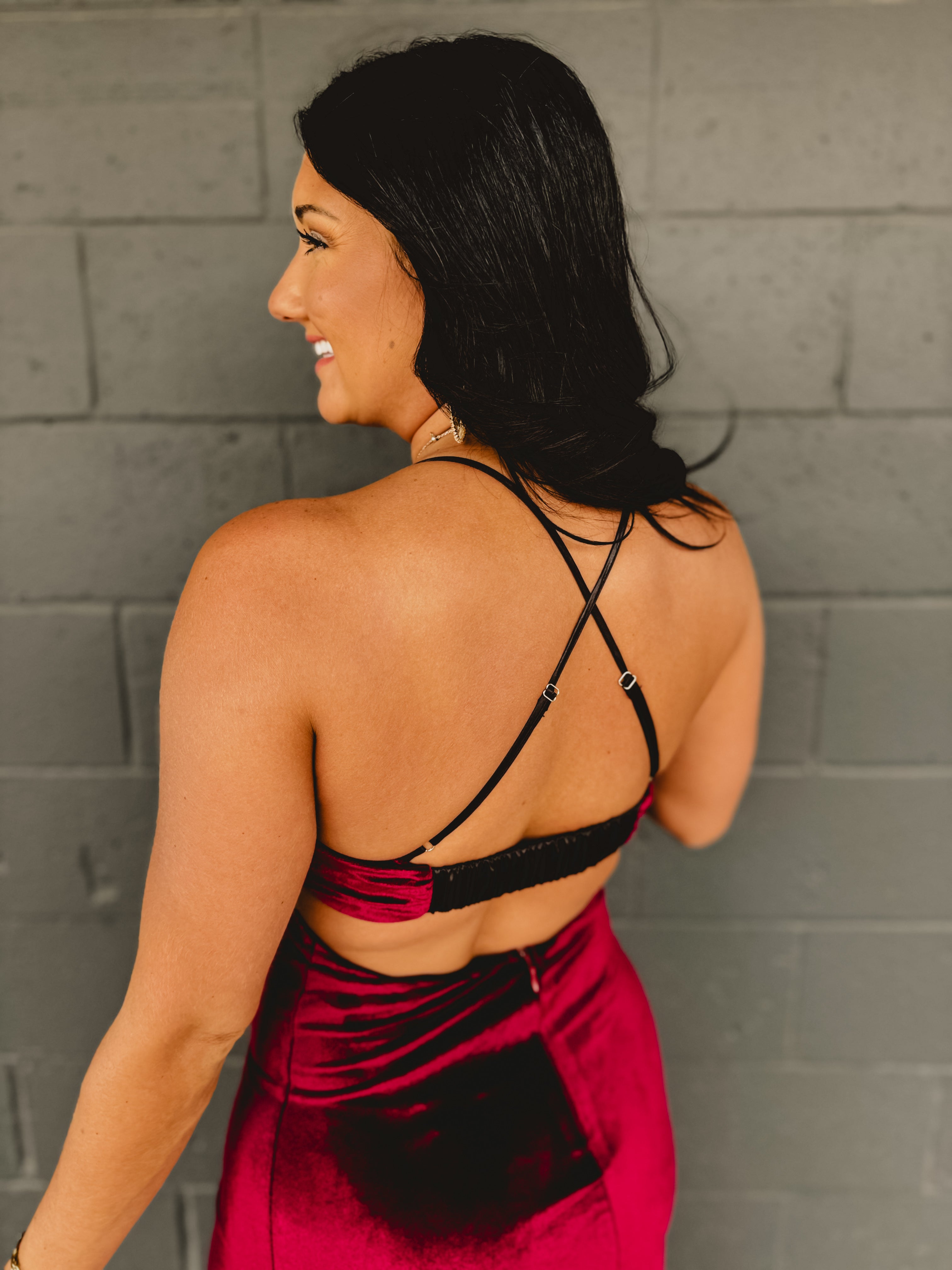 Velvet Cut-Out Open Back Maxi Dress - Burgundy