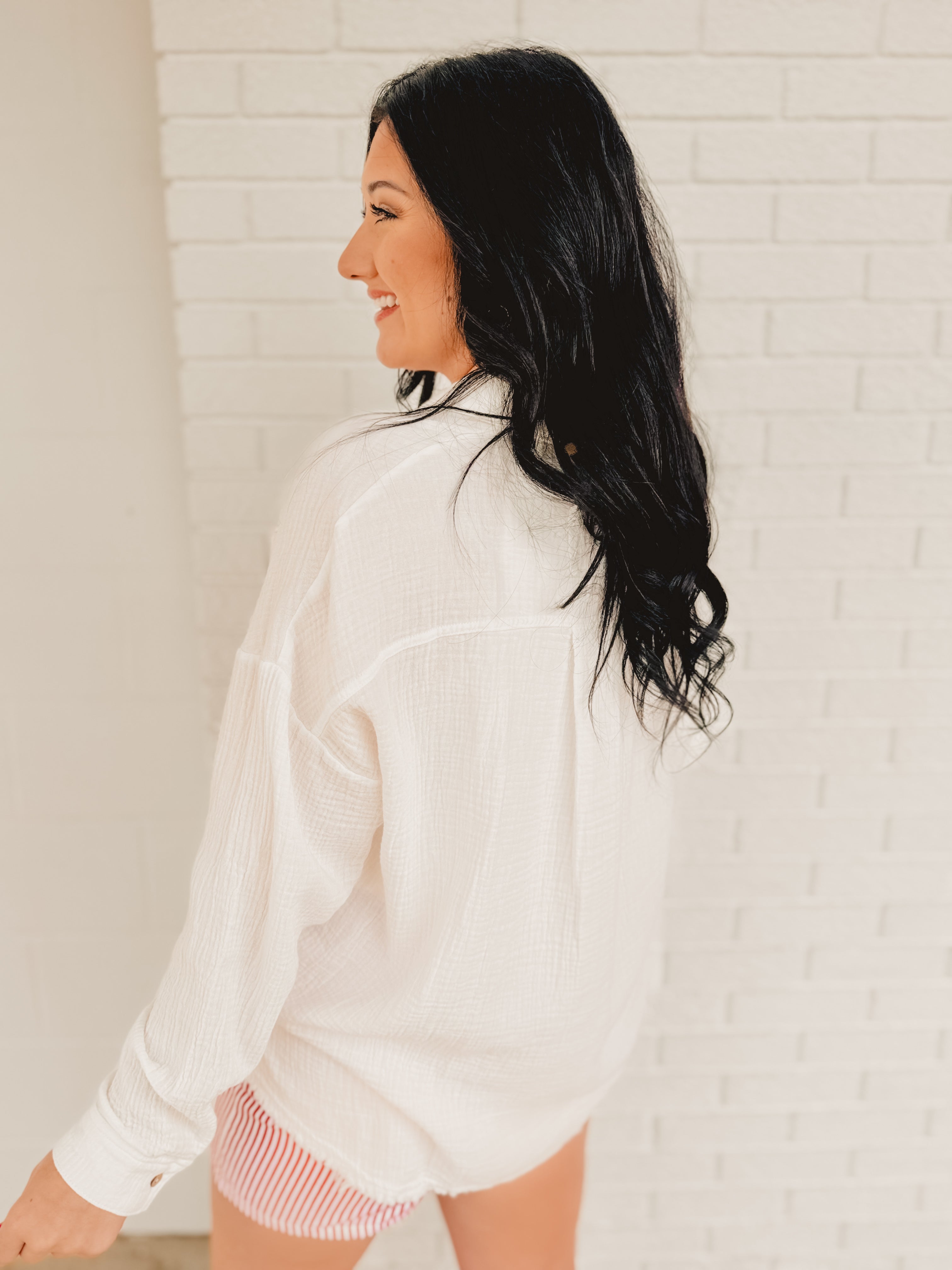 Washed Gauze Button Down Shirt - White