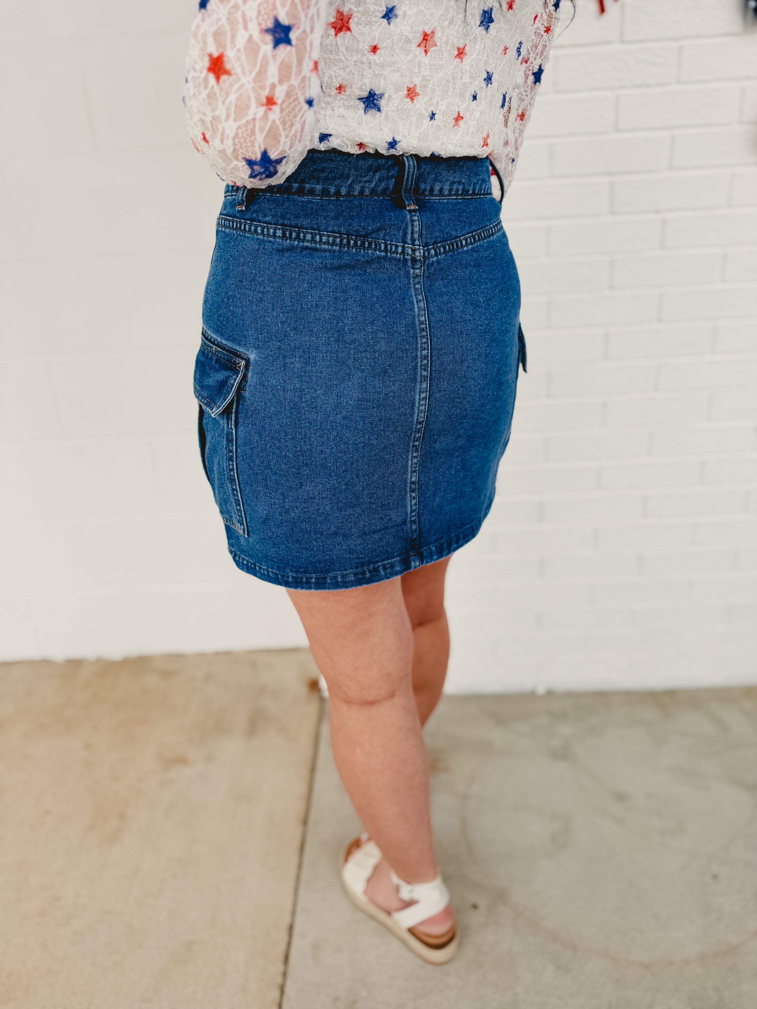Cargo Mini Denim Skirt - Medium Wash