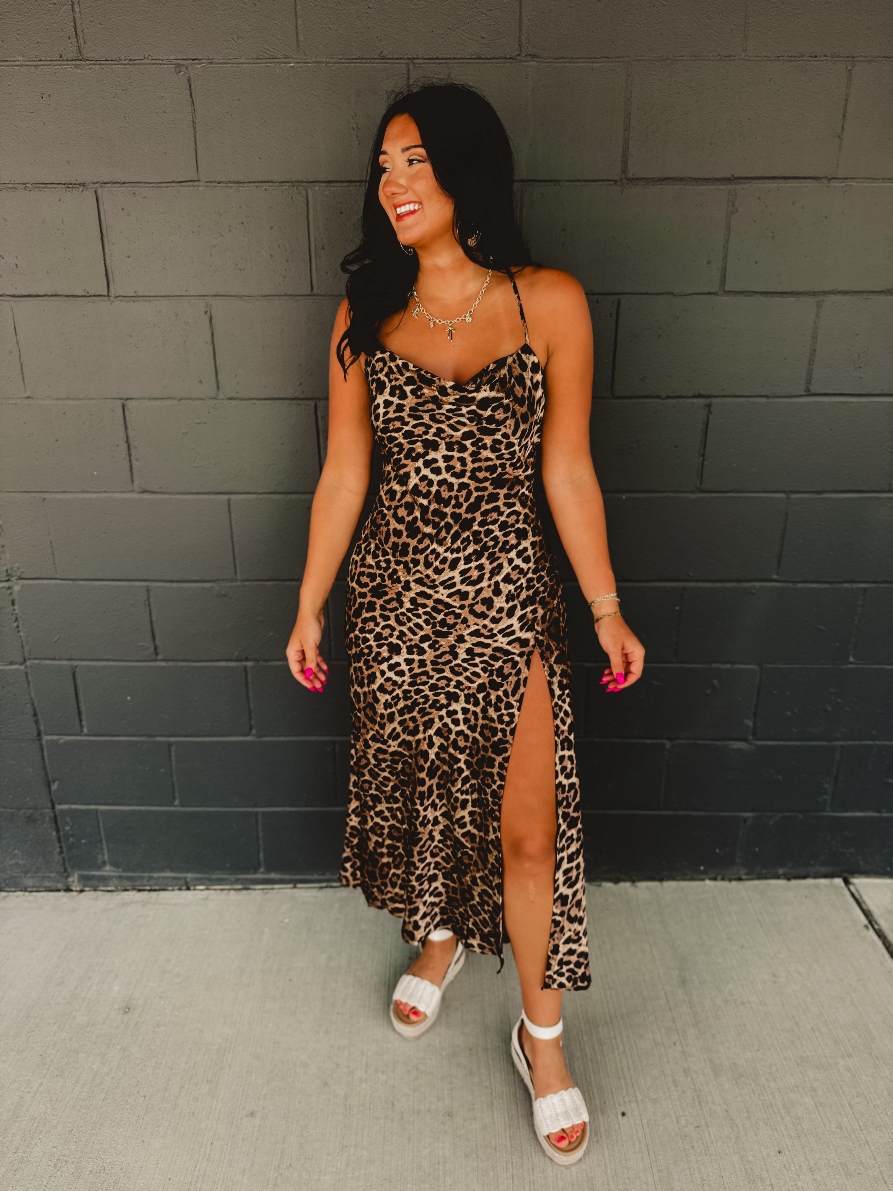 Leopard Satin Maxi Slip Dress
