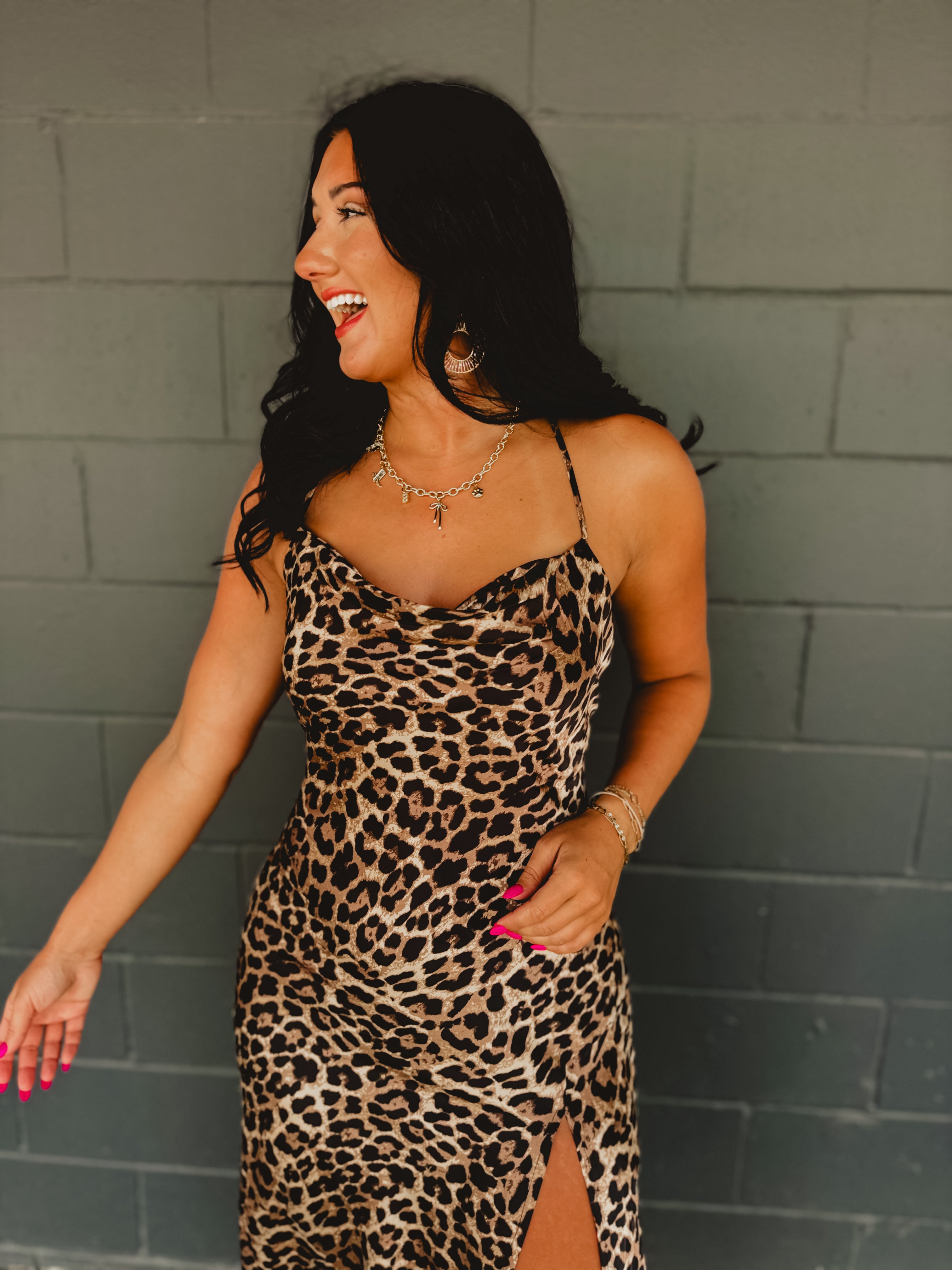 Leopard Satin Maxi Slip Dress