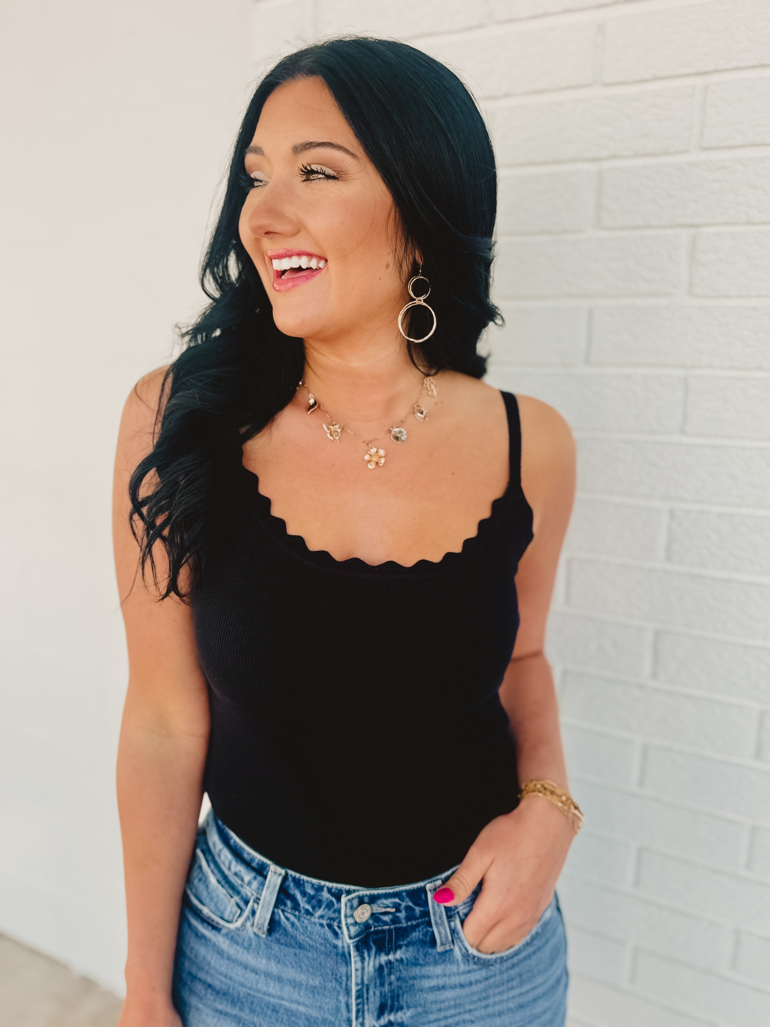 Scalloped Cami Top - Black