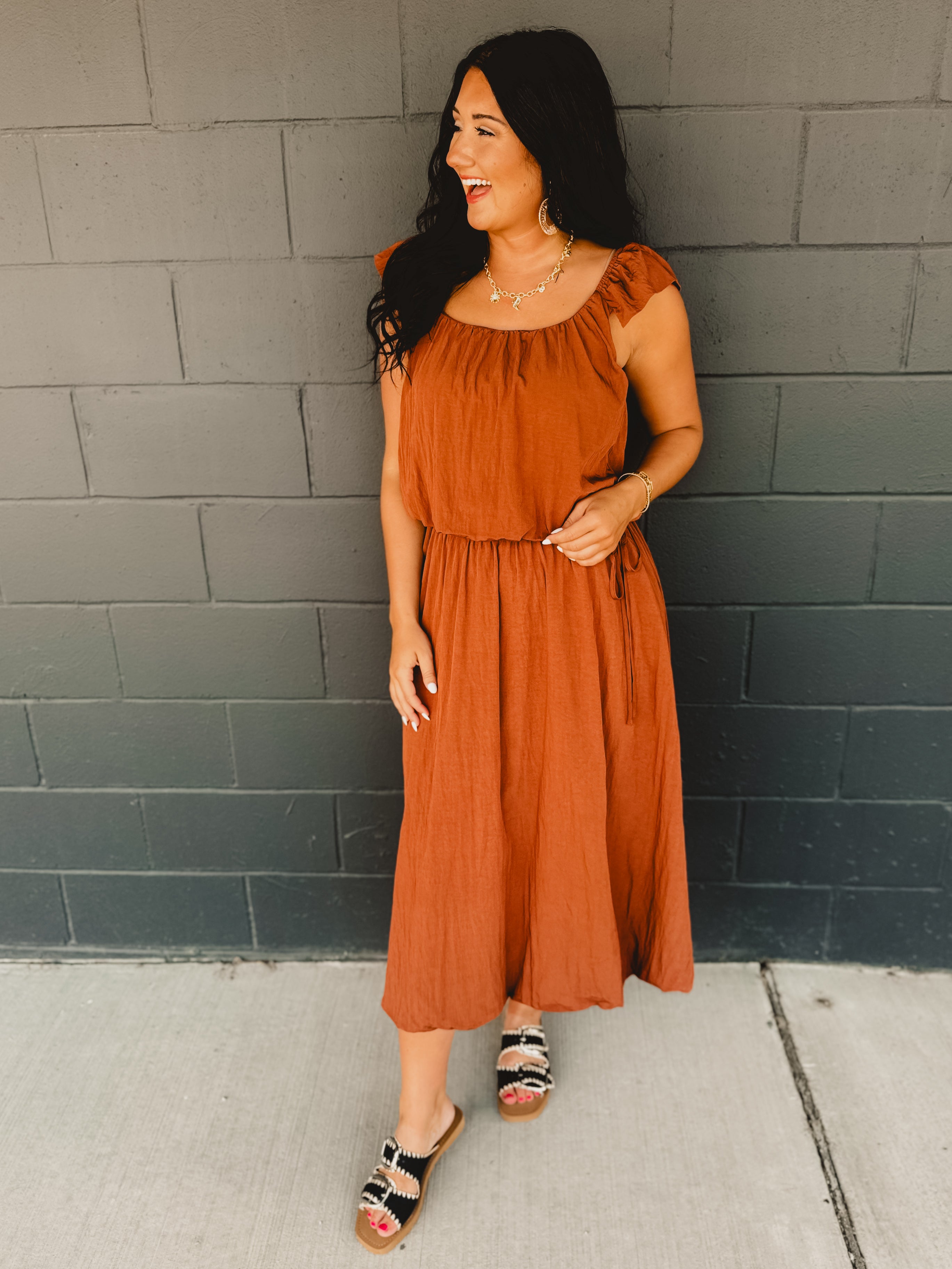 Two Piece Bubble Top & Skirt Set - Rust