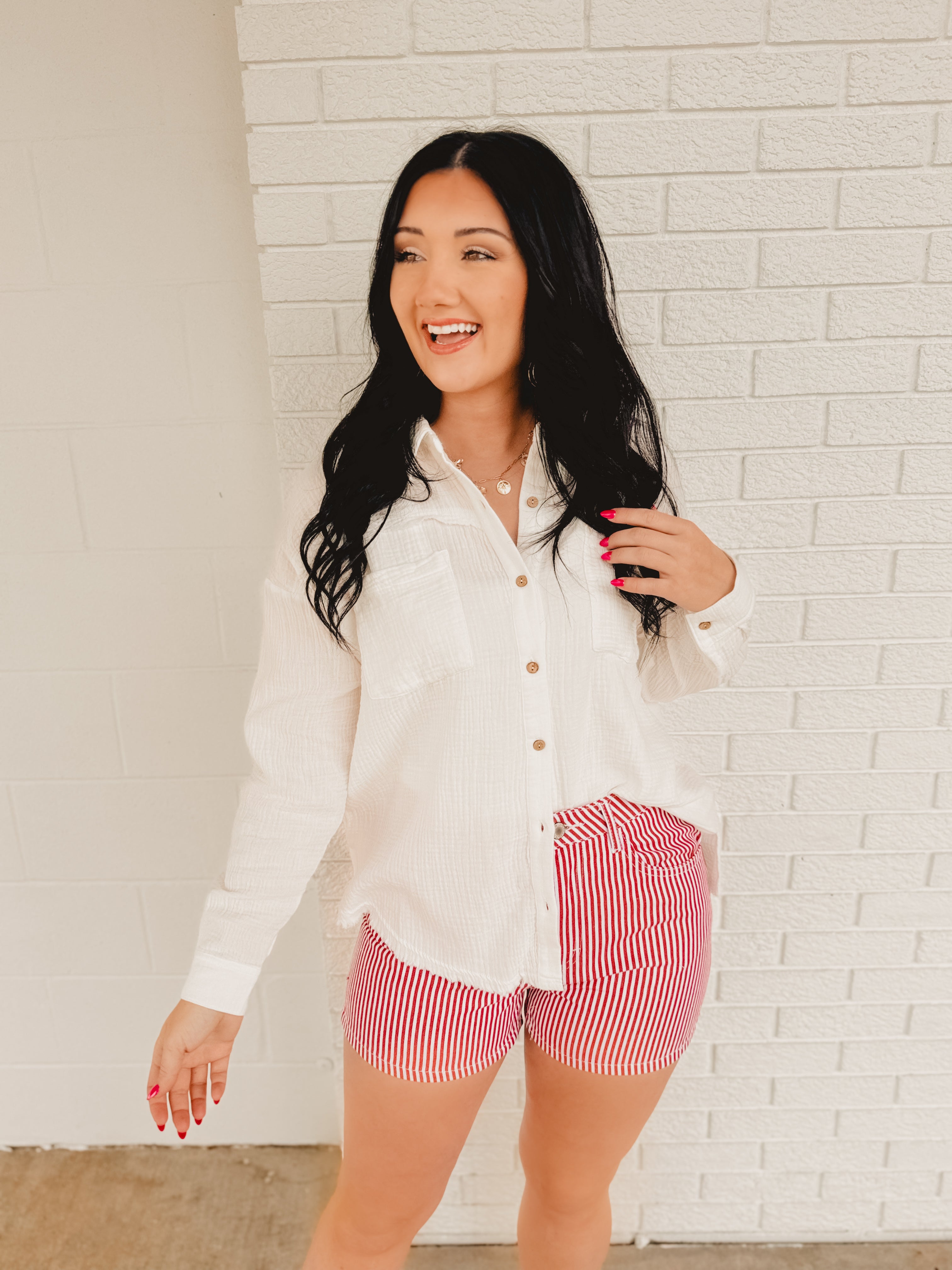 Washed Gauze Button Down Shirt - White
