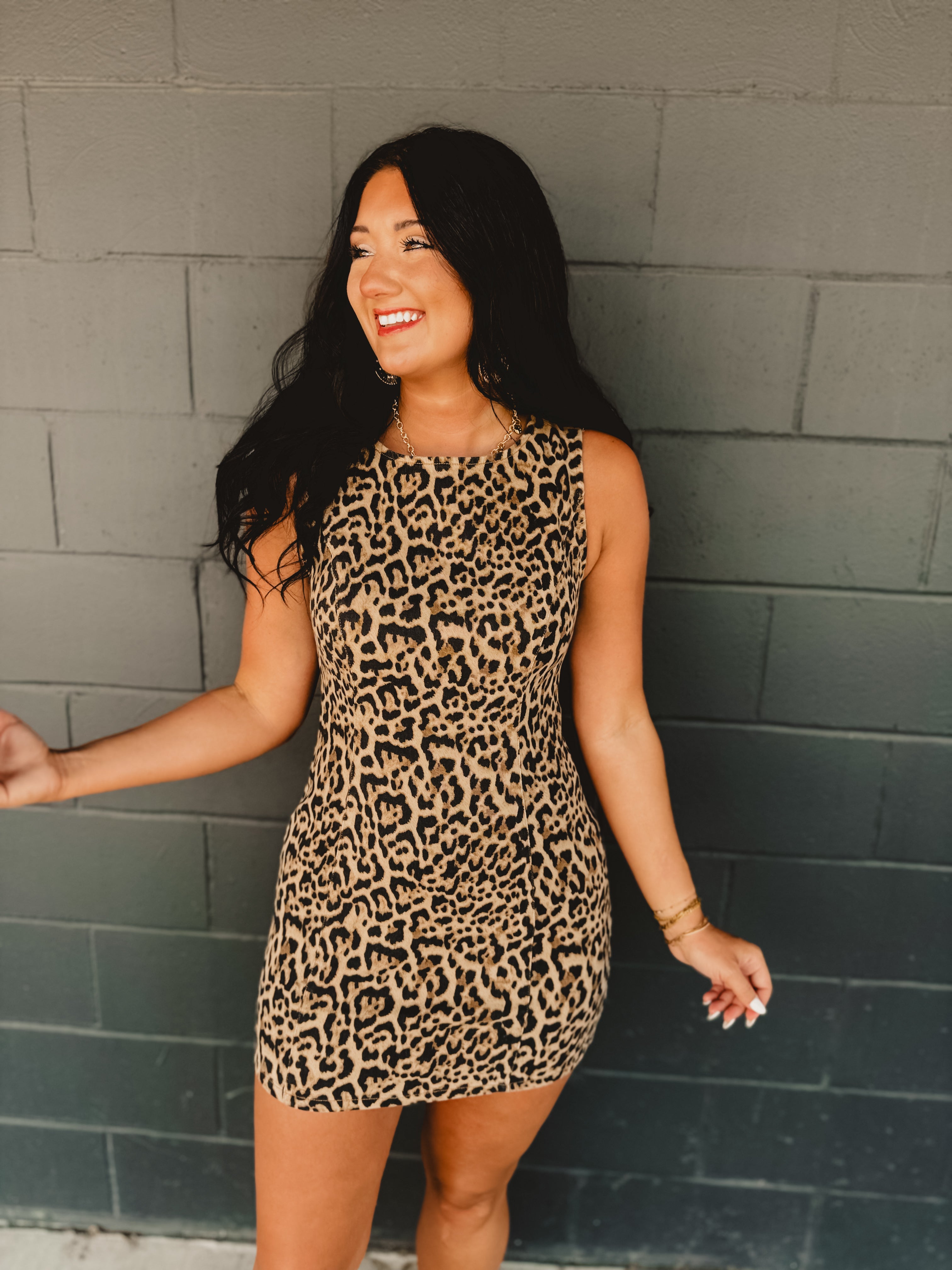 Leopard Denim Fit & Flare Mini Dress