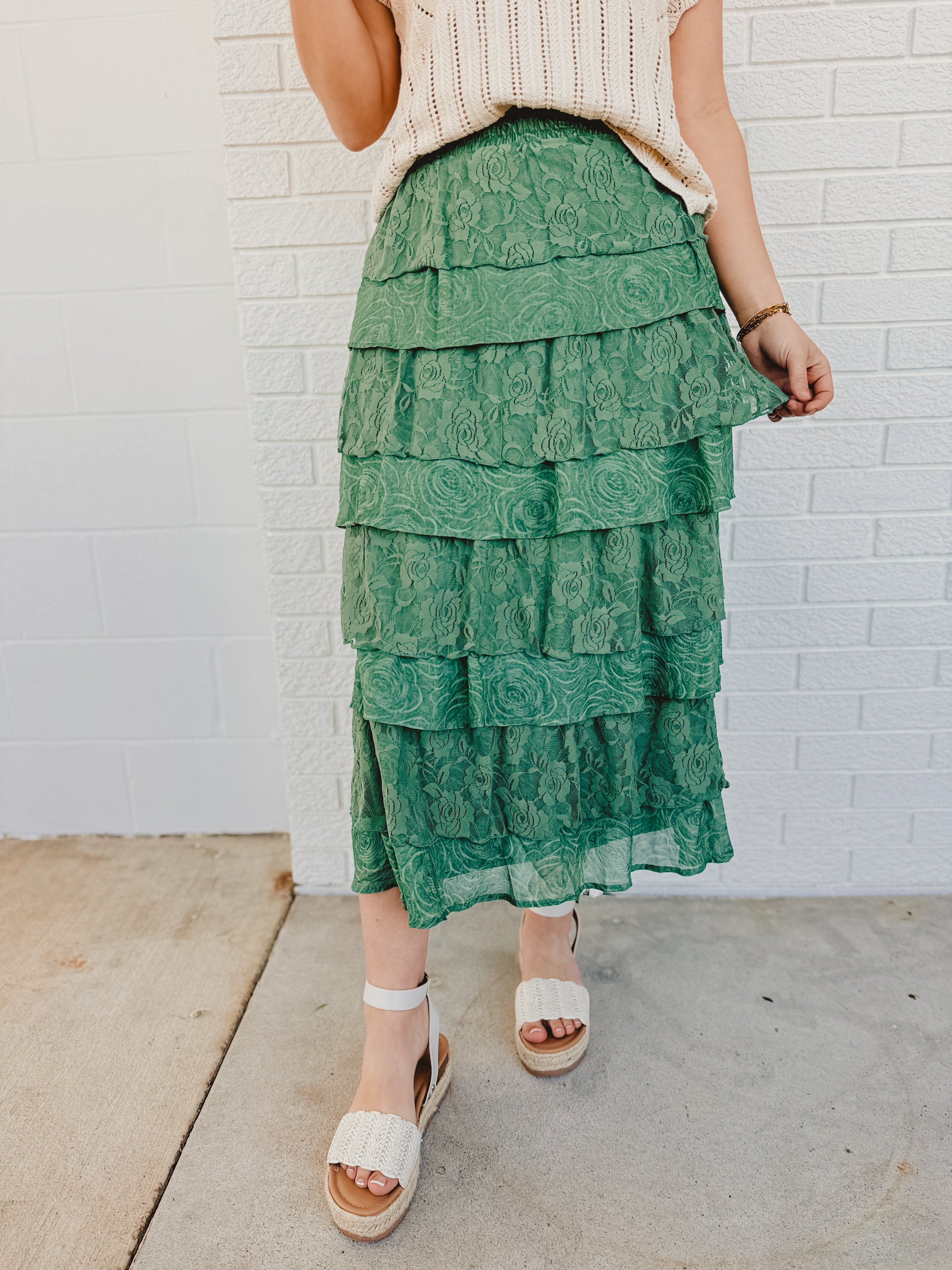 Lace Ruffle Tiered Maxi Skirt - Eucalyptus