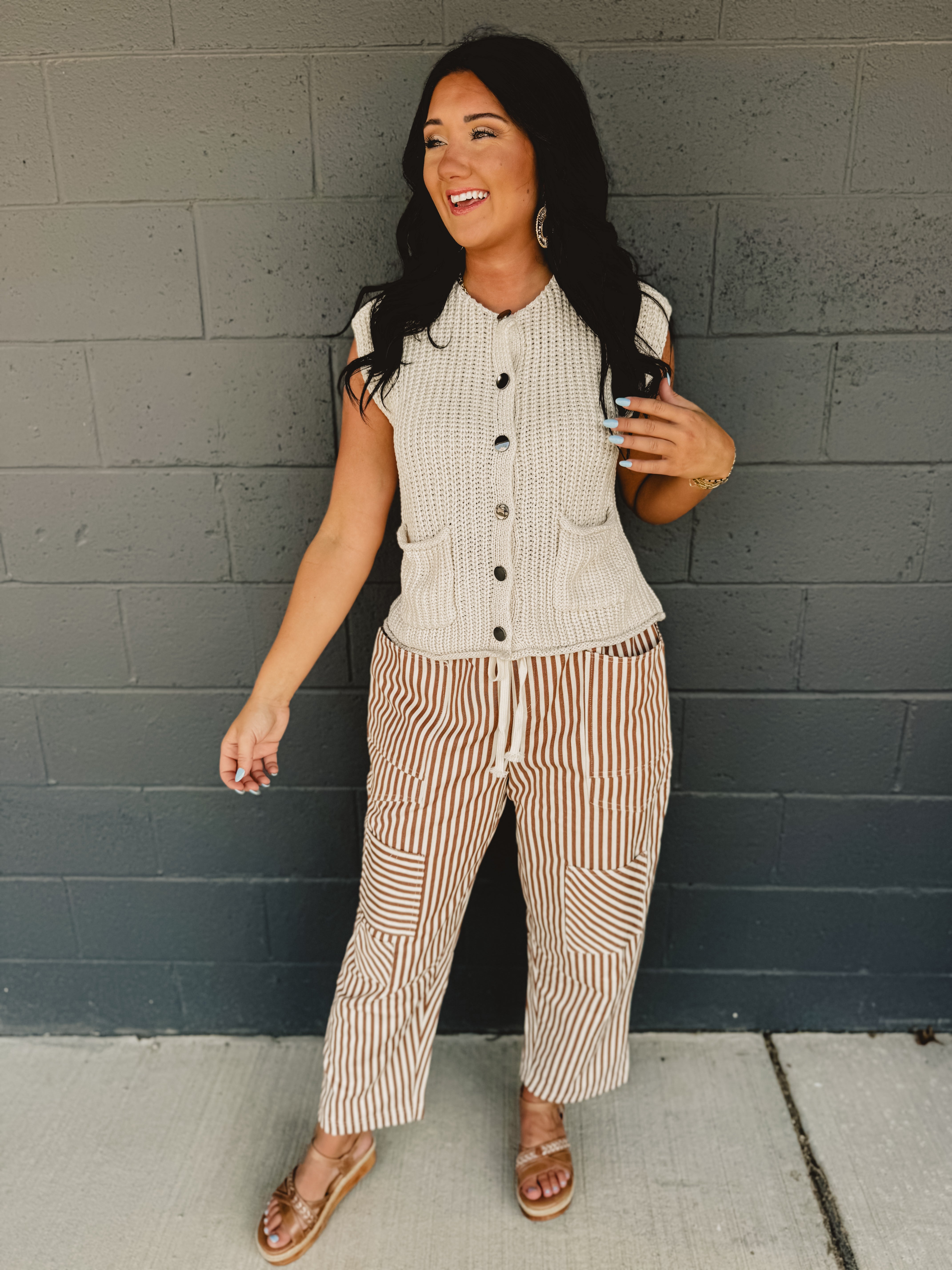 Button Up Sweater Knit Vest - Cream